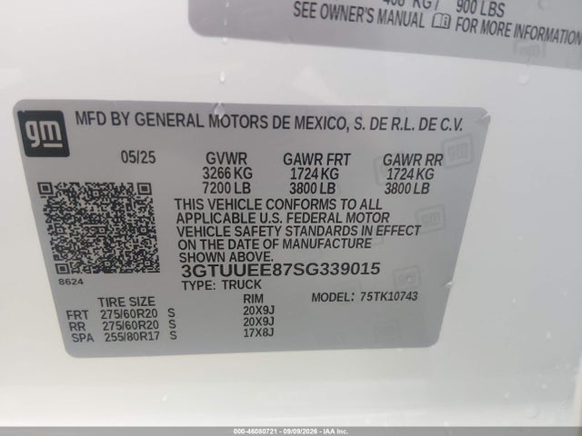 3GTUUEE87SG339015 GMC Sierra 1500 4wd Standard Box At4