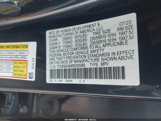 46080727 :رقم المزاد ، 7FARS6H94RE005986 vin ، 2024 Honda Cr-v Hybrid Sport Touring مزاد بيع