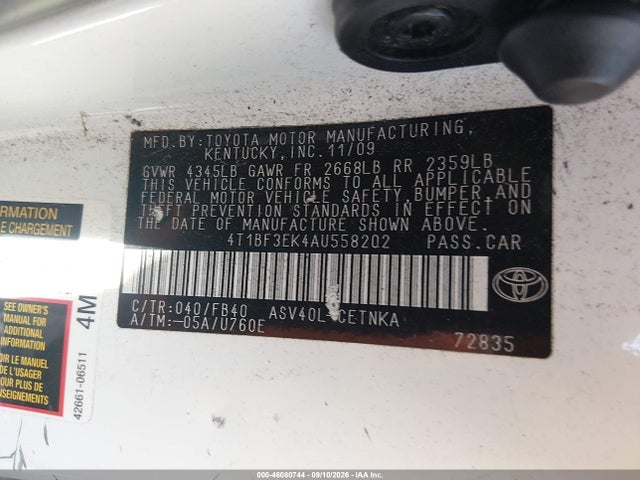 Auction sale of the 2010 Toyota Camry Le, vin: 4T1BF3EK4AU558202, lot number: 46080744