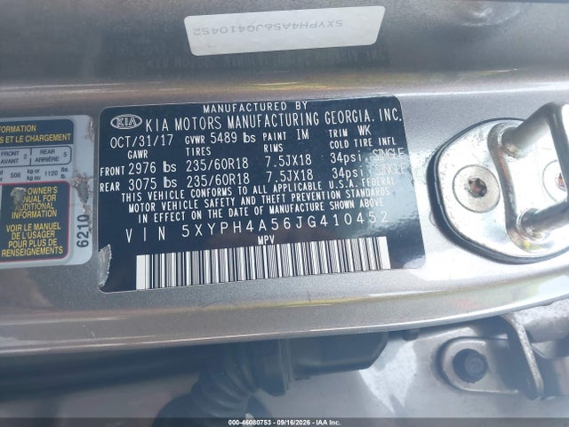 Продаж на аукціоні авто 2018 Kia Sorento 3.3l Ex, vin: 5XYPH4A56JG410452, номер лоту: 46080753