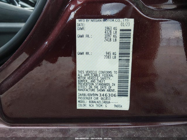 Aukcja sprzedaży 2023 Nissan Altima Sv Fwd, vin: 1N4BL4DV9PN346306, numer aukcji: 46080761