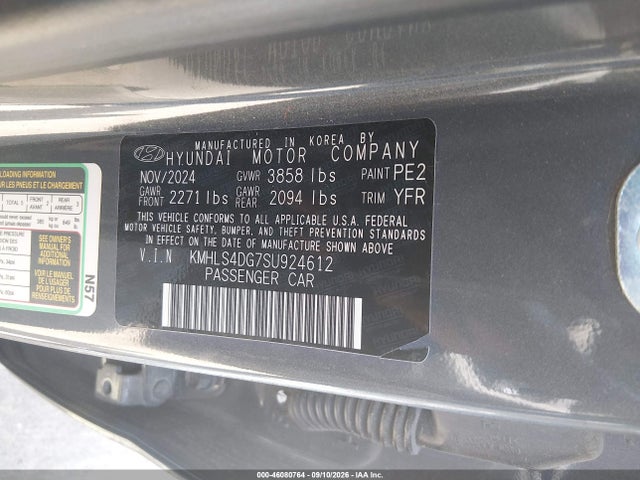 Aukcja sprzedaży 2025 Hyundai Elantra Sel Convenience, vin: KMHLS4DG7SU924612, numer aukcji: 46080764