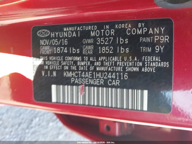 46080768 :رقم المزاد ، KMHCT4AE1HU244116 vin ، 2017 Hyundai Accent Se مزاد بيع