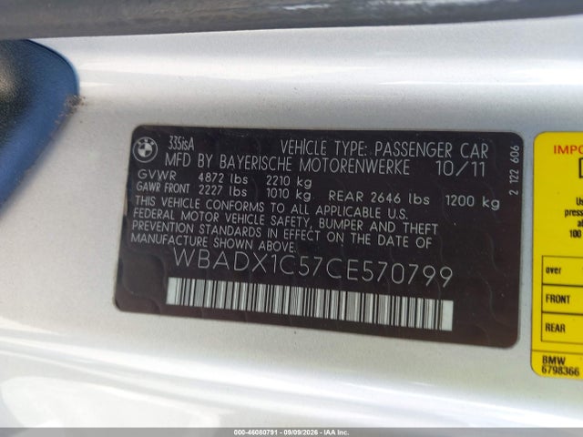 46080791 :رقم المزاد ، WBADX1C57CE570799 vin ، 2012 Bmw 335is مزاد بيع