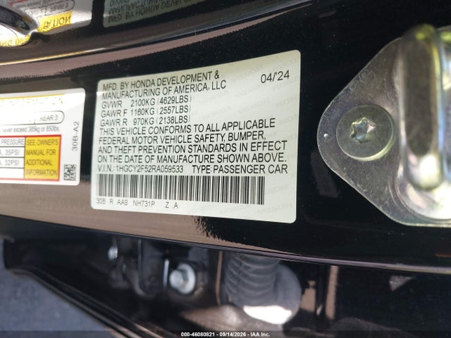 Aukcja sprzedaży 2024 Honda Accord Hybrid Sport, vin: 1HGCY2F52RA059533, numer aukcji: 46080821