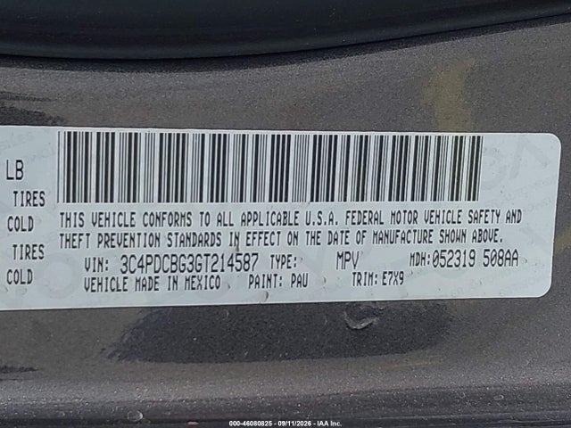 2016 Dodge Journey Sxt მანქანა იყიდება აუქციონზე, vin: 3C4PDCBG3GT214587, აუქციონის ნომერი: 46080825