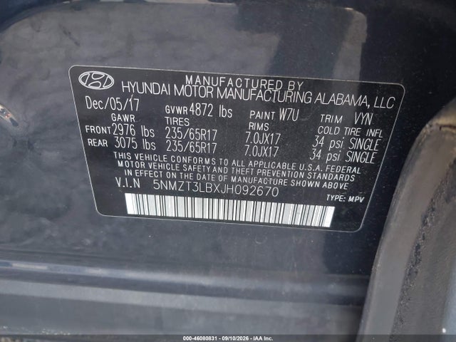 Aukcja sprzedaży 2018 Hyundai Santa Fe Sport 2.4l, vin: 5NMZT3LBXJH092670, numer aukcji: 46080831
