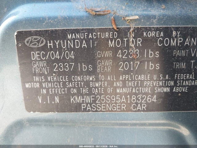 46080833 :رقم المزاد ، KMHWF25S95A183264 vin ، 2005 Hyundai Sonata Gl مزاد بيع