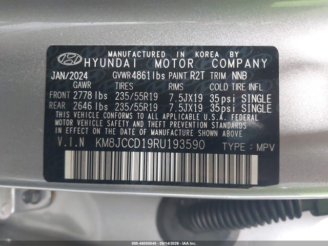 Продаж на аукціоні авто 2024 Hyundai Tucson Hybrid Sel Convenience, vin: KM8JCCD19RU193590, номер лоту: 46080848