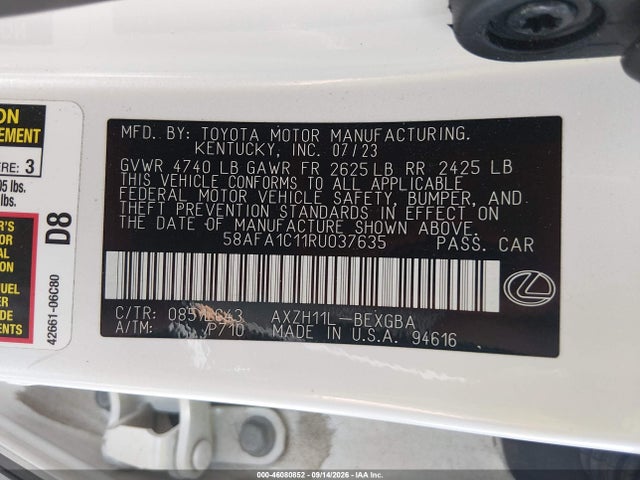 Aukcja sprzedaży 2024 Lexus Es 300h Ultra Luxury, vin: 58AFA1C11RU037635, numer aukcji: 46080852