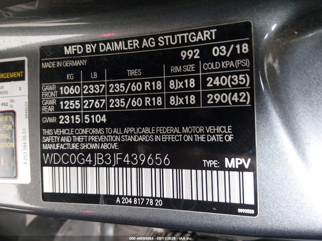 Aukcja sprzedaży 2018 Mercedes-benz Glc 300, vin: WDC0G4JB3JF439656, numer aukcji: 46080864