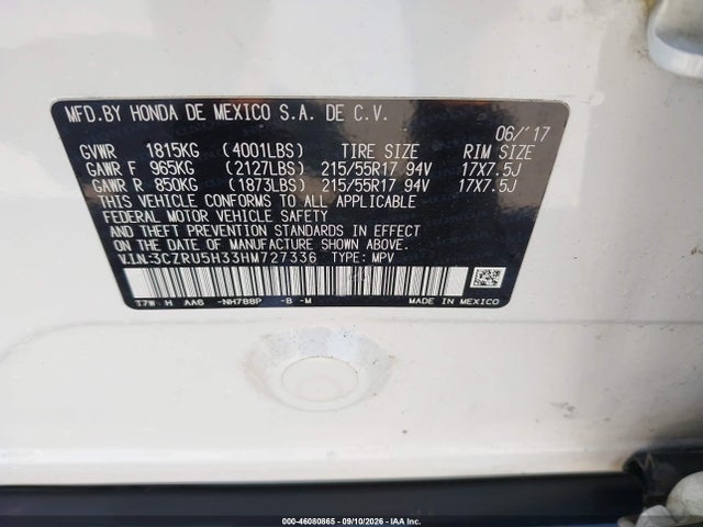 Aukcja sprzedaży 2017 Honda Hr-v Lx, vin: 3CZRU5H33HM727336, numer aukcji: 46080865