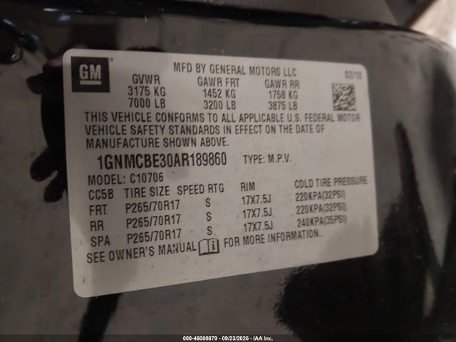 2010 Chevrolet Tahoe Lt მანქანა იყიდება აუქციონზე, vin: 1GNMCBE30AR189860, აუქციონის ნომერი: 46080879