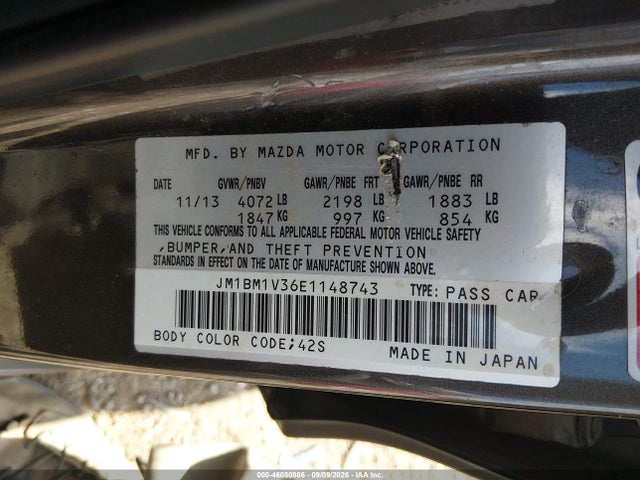 2014 Mazda Mazda3 S Touring მანქანა იყიდება აუქციონზე, vin: JM1BM1V36E1148743, აუქციონის ნომერი: 46080886