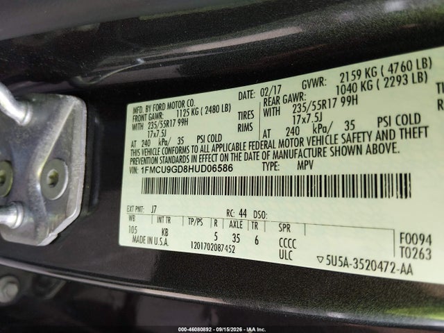 Aukcja sprzedaży 2017 Ford Escape Se, vin: 1FMCU9GD8HUD06586, numer aukcji: 46080892