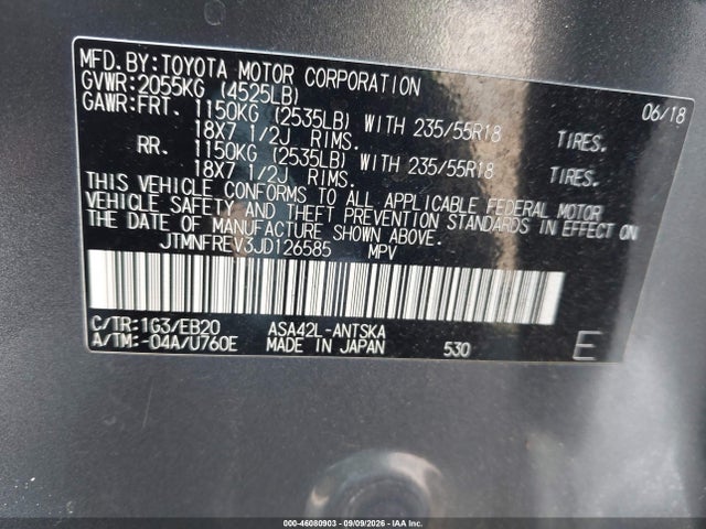 2018 Toyota Rav4 Se მანქანა იყიდება აუქციონზე, vin: JTMNFREV3JD126585, აუქციონის ნომერი: 46080903