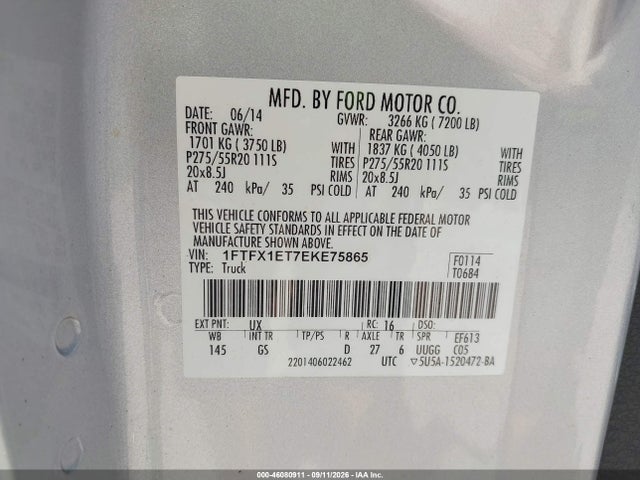 Продаж на аукціоні авто 2014 Ford F-150 Xlt, vin: 1FTFX1ET7EKE75865, номер лоту: 46080911