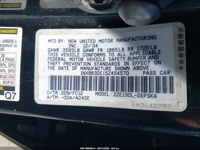 2005 Toyota Corolla S მანქანა იყიდება აუქციონზე, vin: 1NXBR32E15Z454570, აუქციონის ნომერი: 46080914