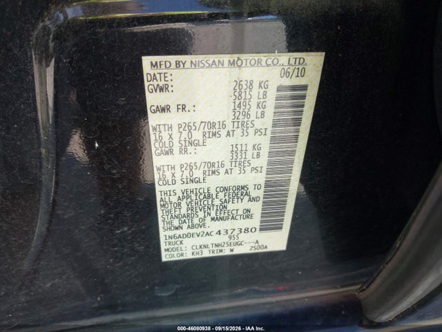 Aukcja sprzedaży 2010 Nissan Frontier Se, vin: 1N6AD0EV2AC437380, numer aukcji: 46080938