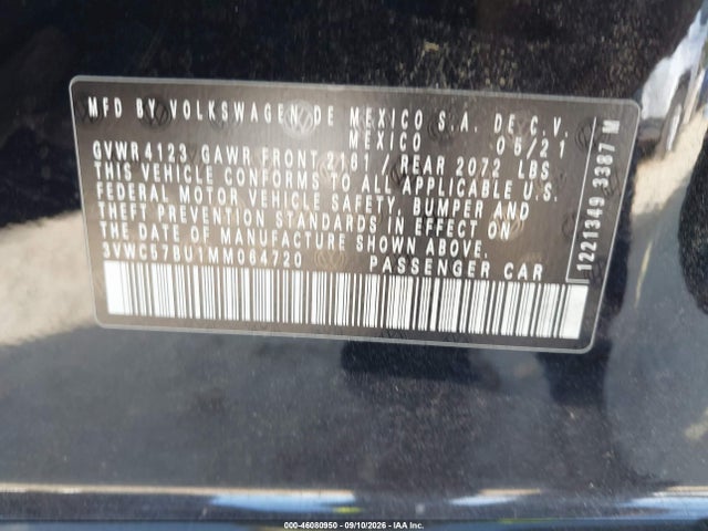 2021 Volkswagen Jetta 1.4t R-line/1.4t S/1.4t Se მანქანა იყიდება აუქციონზე, vin: 3VWC57BU1MM064720, აუქციონის ნომერი: 46080950