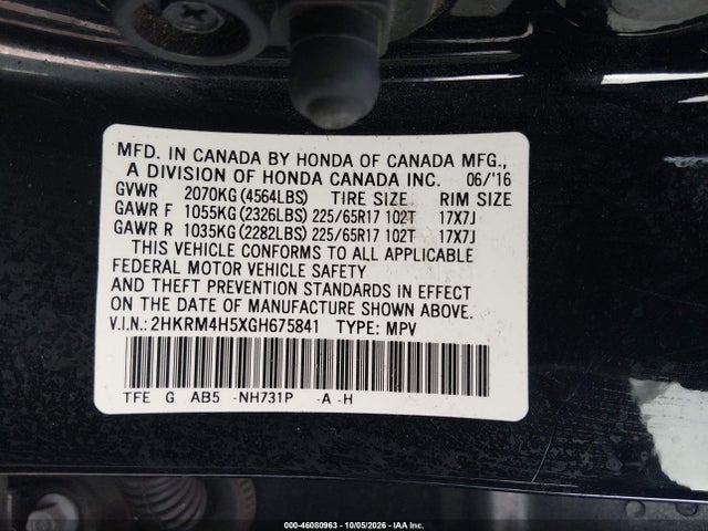 Honda CR-V EX 2016 2HKRM4H5XGH675841 Image 9