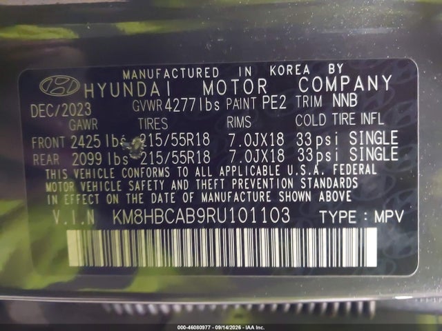 Aukcja sprzedaży 2024 Hyundai Kona Sel, vin: KM8HBCAB9RU101103, numer aukcji: 46080977