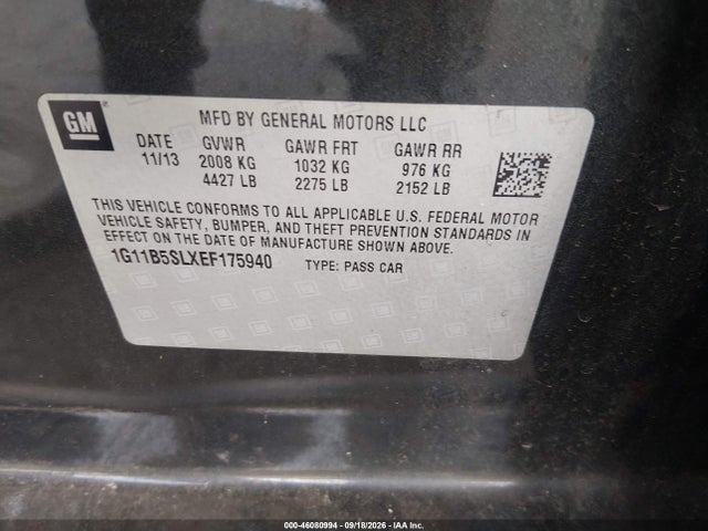 Продаж на аукціоні авто 2014 Chevrolet Malibu 1ls, vin: 1G11B5SLXEF175940, номер лоту: 46080994