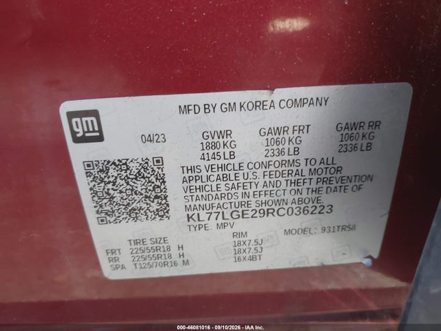 Продажа на аукционе авто 2024 Chevrolet Trax Fwd 1rs, vin: KL77LGE29RC036223, номер лота: 46081016