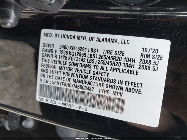 Продаж на аукціоні авто 2021 Honda Passport Awd Elite, vin: 5FNYF8H07MB003487, номер лоту: 46081040