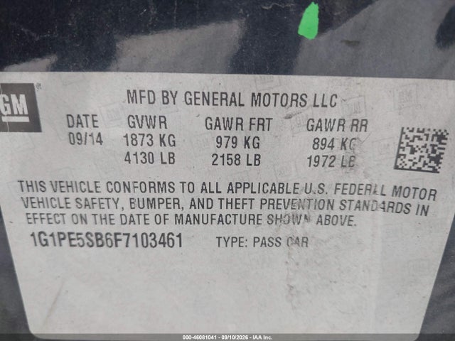 2015 Chevrolet Cruze 2lt Auto მანქანა იყიდება აუქციონზე, vin: 1G1PE5SB6F7103461, აუქციონის ნომერი: 46081041