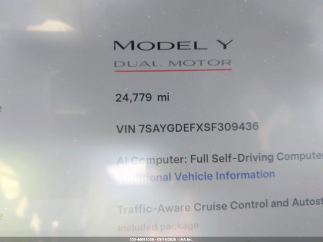 Aukcja sprzedaży 2025 Tesla Model Y Performance Dual Motor All-wheel Drive, vin: 7SAYGDEFXSF309436, numer aukcji: 46081096