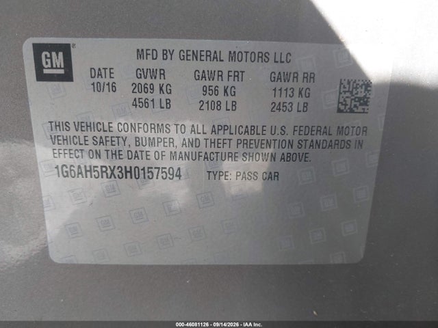Продажа на аукционе авто 2017 Cadillac Ats Luxury, vin: 1G6AH5RX3H0157594, номер лота: 46081126