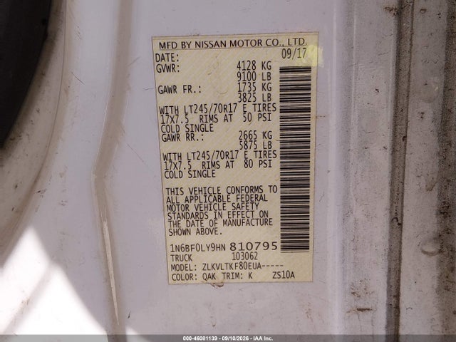 Aukcja sprzedaży 2017 Nissan Nv Cargo Nv2500 Hd Sv V6, vin: 1N6BF0LY9HN810795, numer aukcji: 46081139