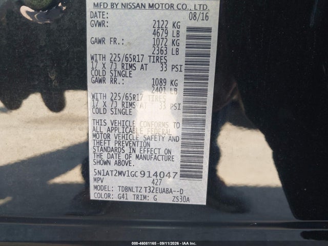 Продажа на аукционе авто 2016 Nissan Rogue Sv, vin: 5N1AT2MV1GC914047, номер лота: 46081165