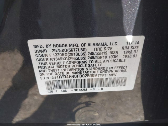Aukcja sprzedaży 2015 Acura Mdx Technology Package, vin: 5FRYD4H40FB025009, numer aukcji: 46081173