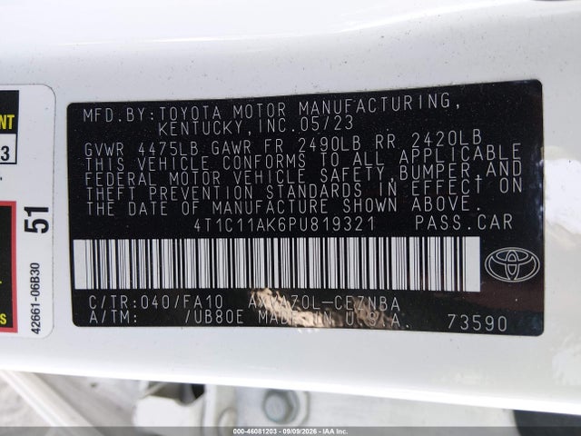 Toyota CAMRY LE 2023 4T1C11AK6PU819321 Image 9