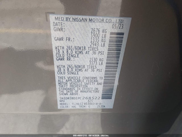 46081215 :رقم المزاد ، 5N1DR3BD1PC268522 vin ، 2023 Nissan Pathfinder Rock Creek 4wd مزاد بيع
