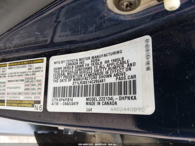 2004 Toyota Matrix Xr მანქანა იყიდება აუქციონზე, vin: 2T1LR38E14C295481, აუქციონის ნომერი: 46081253