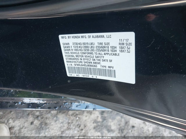 Honda Odyssey Touring 2018 5FNRL6H83JB066363 Image 9