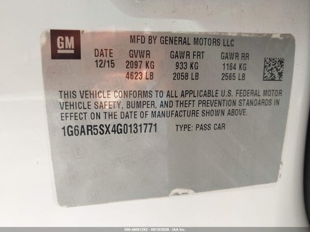2016 Cadillac Cts Luxury Collection მანქანა იყიდება აუქციონზე, vin: 1G6AR5SX4G0131771, აუქციონის ნომერი: 46081282