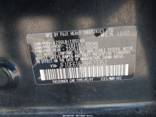 Продажа на аукционе авто 2008 Subaru Impreza 2.5i, vin: JF1GE61628H523352, номер лота: 46081297