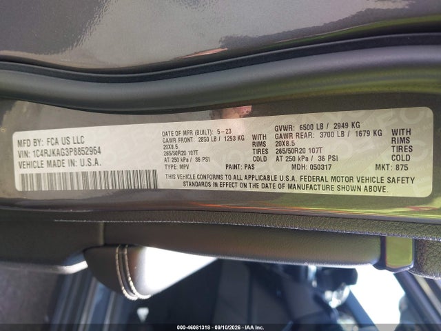 Auction sale of the 2023 Jeep Grand Cherokee L Altitude 4x4, vin: 1C4RJKAG3P8852964, lot number: 46081318