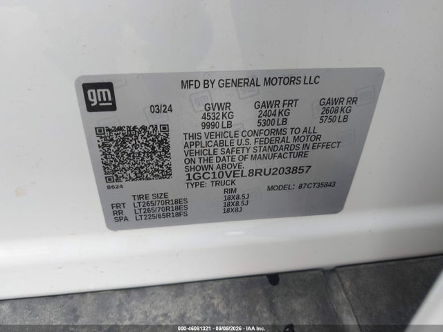 46081321 :رقم المزاد ، 1GC10VEL8RU203857 vin ، 2024 Chevrolet Silverado Ev Work Truck مزاد بيع
