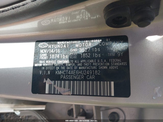 Aukcja sprzedaży 2017 Hyundai Accent Se, vin: KMHCT4AE6HU249182, numer aukcji: 46081369
