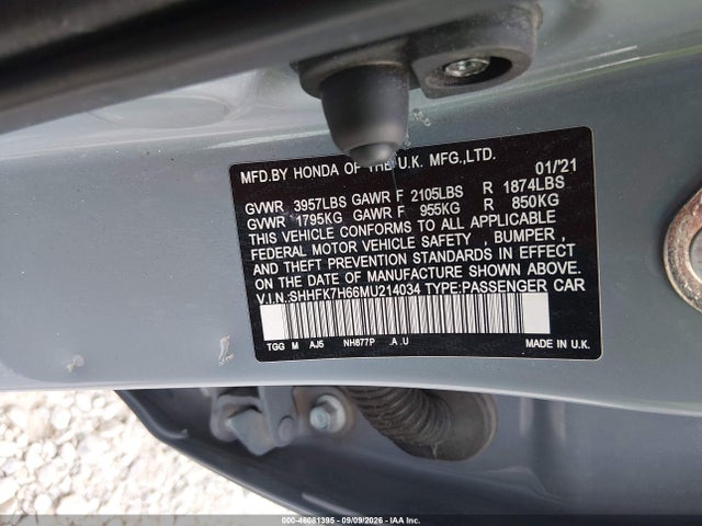 Aukcja sprzedaży 2021 Honda Civic Ex, vin: SHHFK7H66MU214034, numer aukcji: 46081395