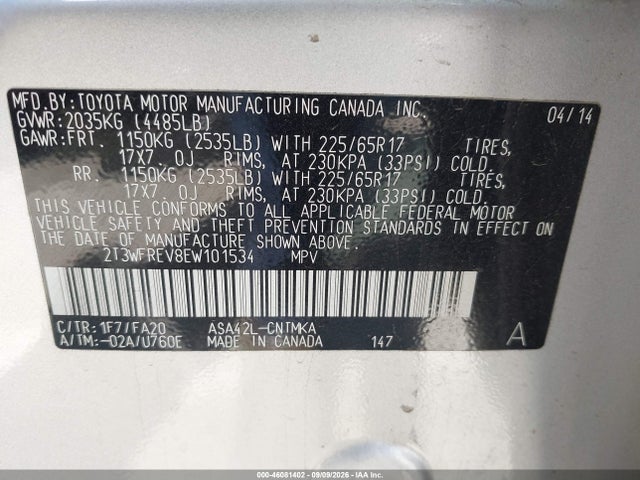 Toyota Rav4 Xle 2014 2T3WFREV8EW101534 Image 9