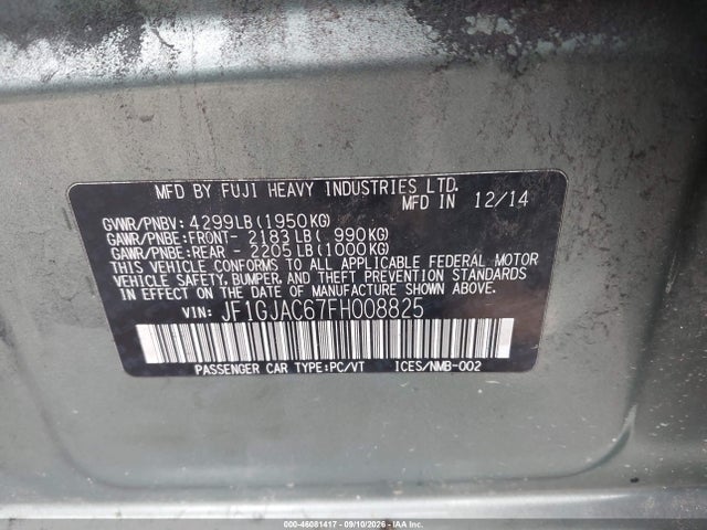 Продаж на аукціоні авто 2015 Subaru Impreza 2.0i Premium, vin: JF1GJAC67FH008825, номер лоту: 46081417