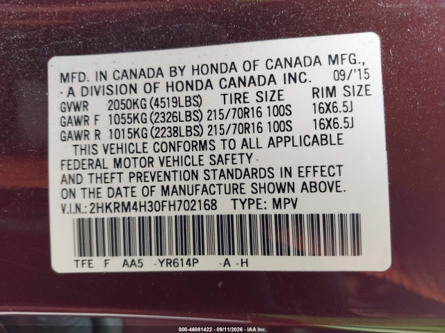 Honda CR-V LX 2015 2HKRM4H30FH702168 Image 9