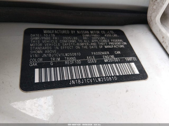 Aukcja sprzedaży 2020 Nissan Rogue Sport S Fwd Xtronic Cvt, vin: JN1BJ1CV1LW250810, numer aukcji: 46081428
