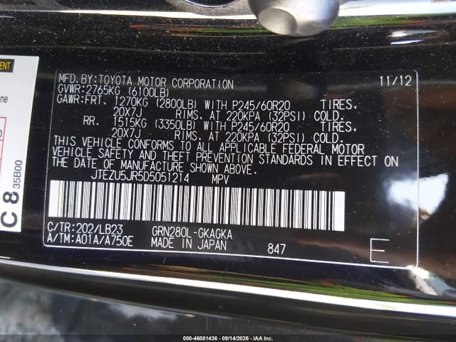 46081436 :رقم المزاد ، JTEZU5JR5D5051214 vin ، 2013 Toyota 4runner Limited مزاد بيع
